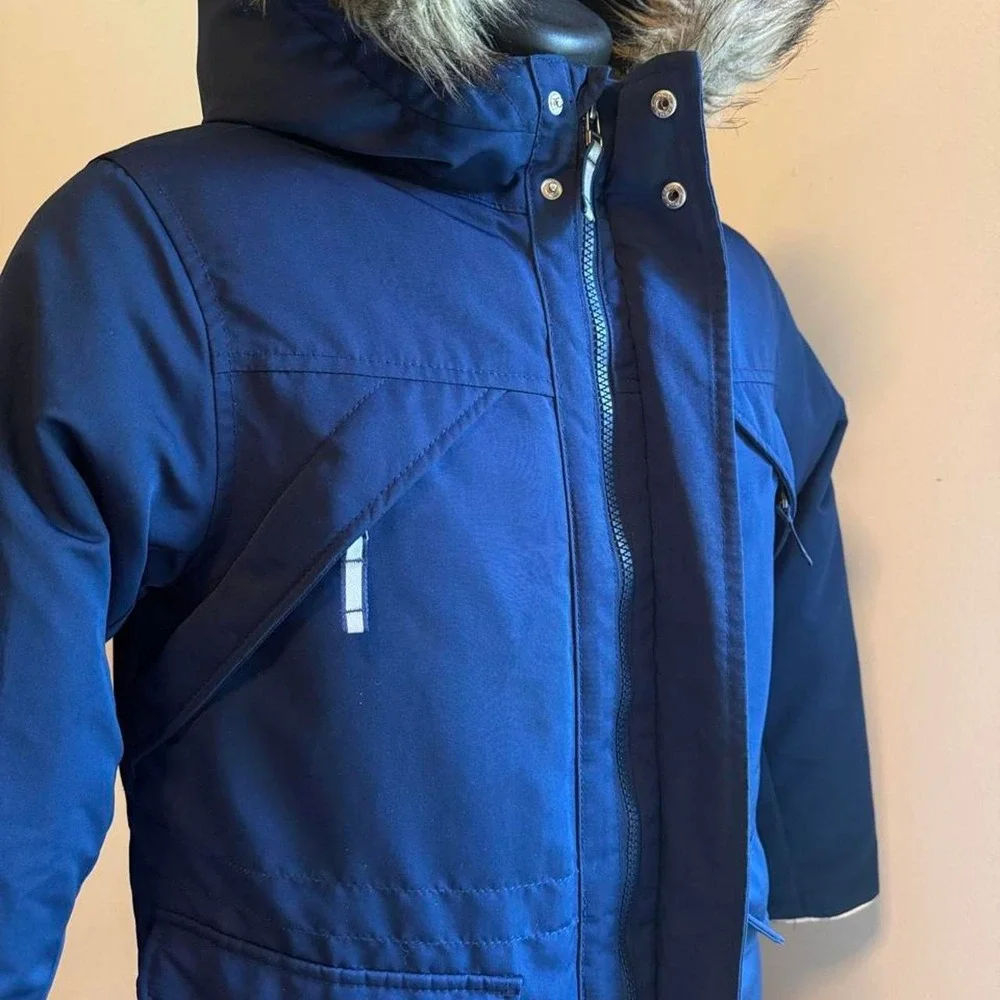 Gap Kids ColdControl Max Primaloft Parka Navy Blue Faux Fur Hood Coat L 10-11